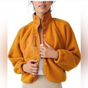 Free People Movement Hit the Slopes Fleece Jacket Russet Orange XS Oversize